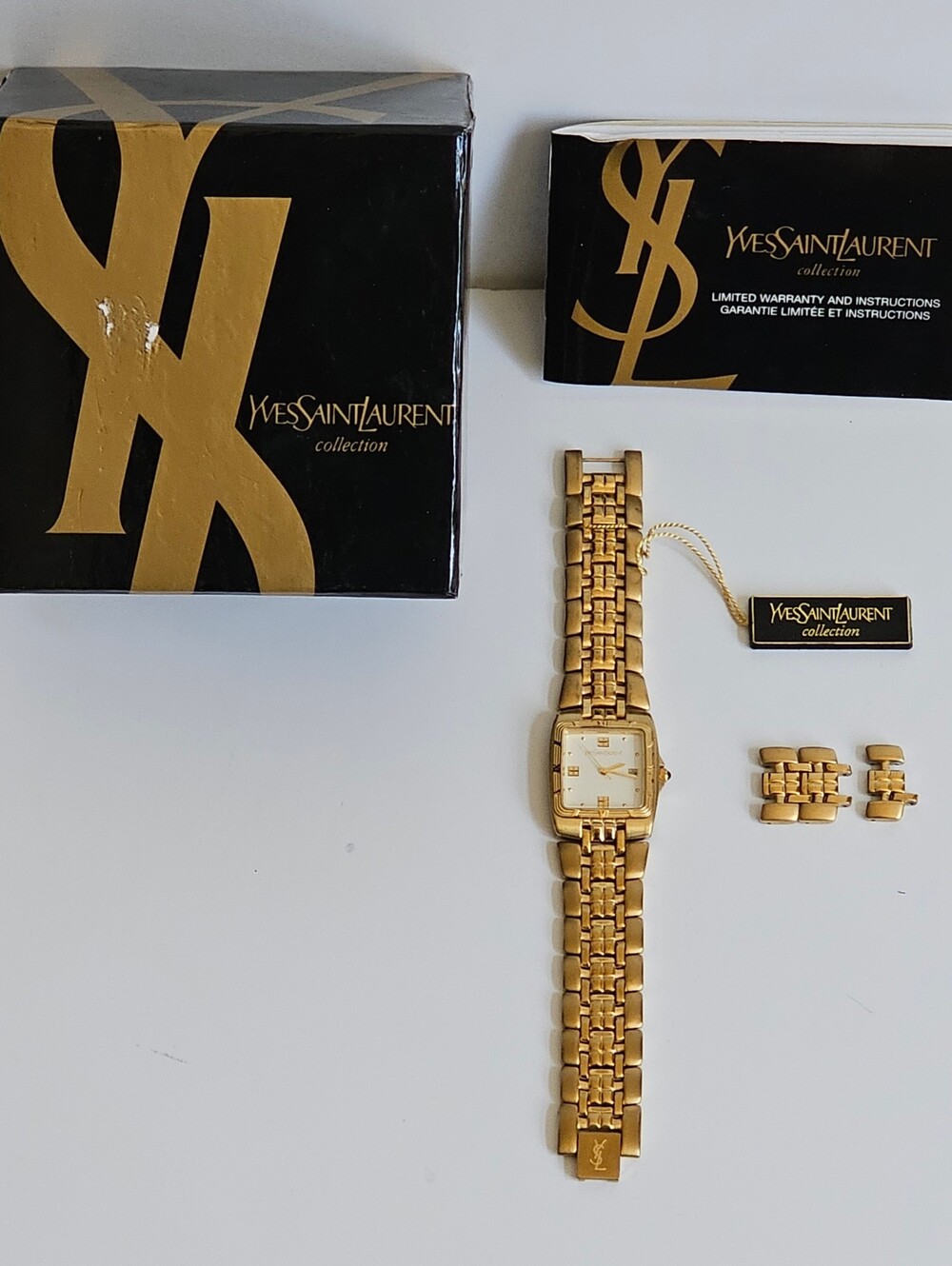 Vintage Yves Saint Laurent Watch 91611-H12093 Gold-Tone w/ Manual & Box (Works)